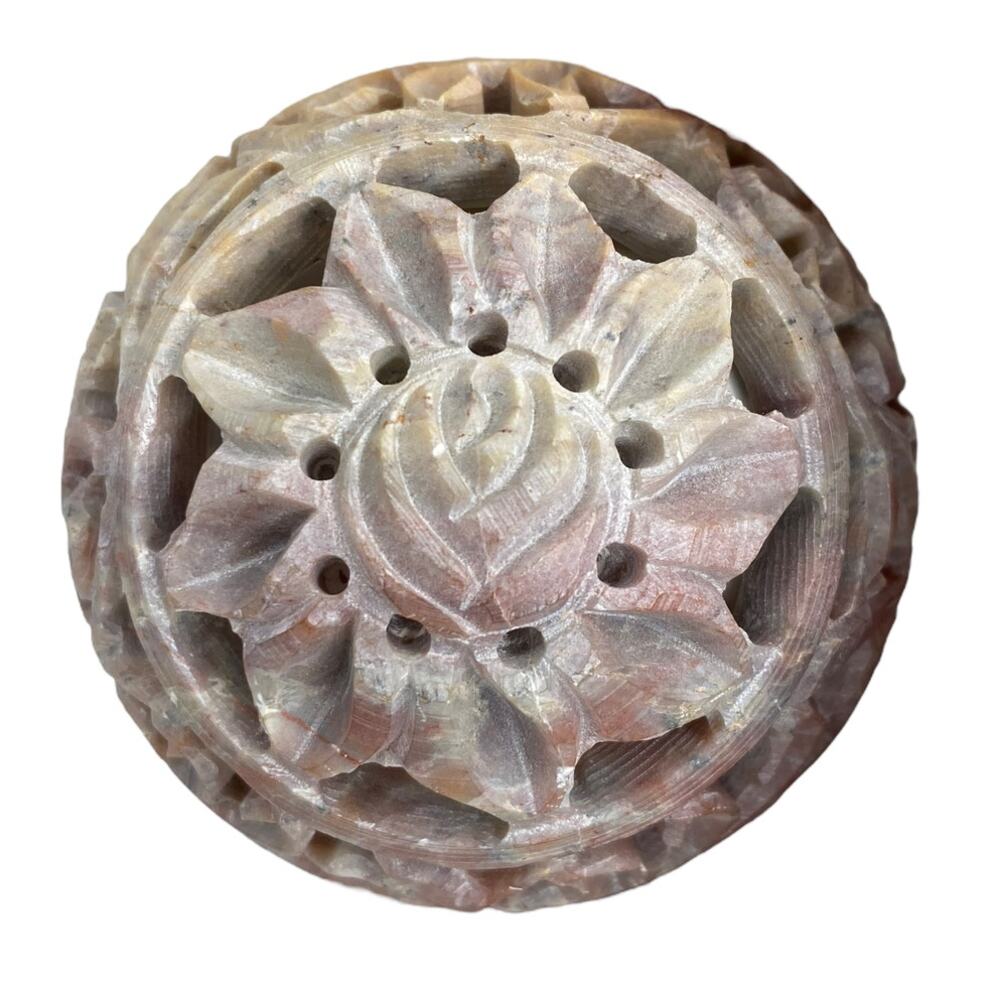 Handmade Soapstone Tea-light Candle Cover with Intricate Openwork